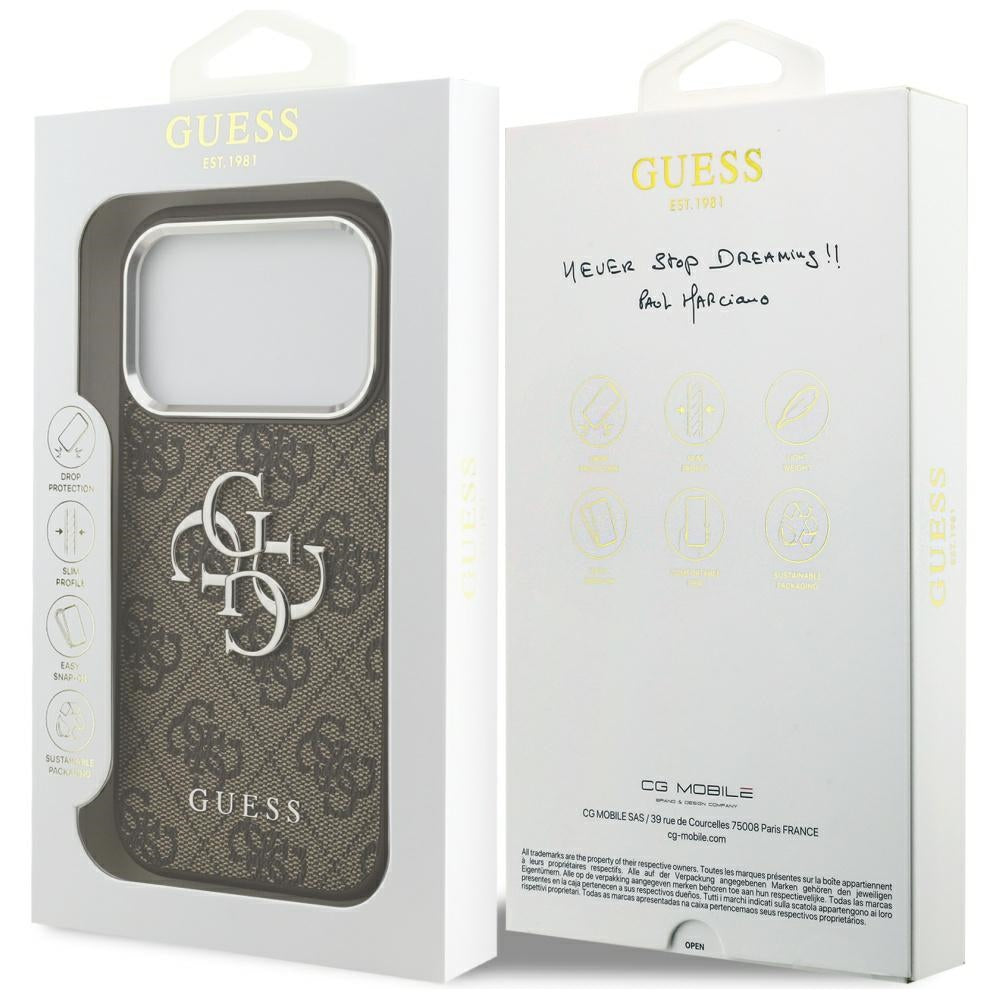 Capa para Apple iPhone 17 Pro, Guess, Big 4G Logo Classic, Marrom Prateado.