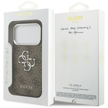 Capa para Apple iPhone 17 Pro, Guess, Big 4G Logo Classic, Marrom Prateado.