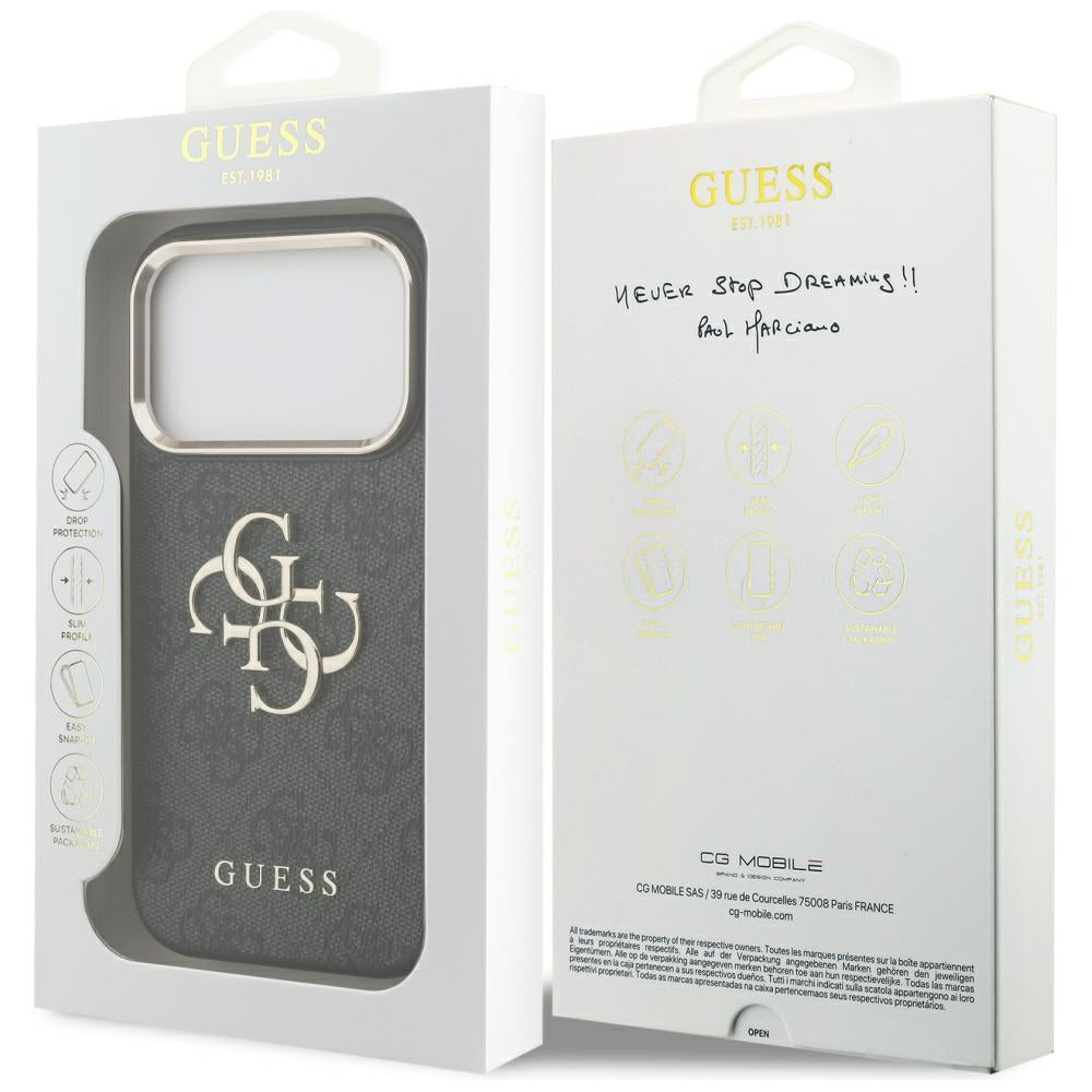 Capa para Apple iPhone 17 Pro, Guess, Big 4G Logo Classic, Preta Dourada