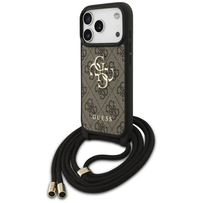 Capa para Apple iPhone 17 Pro, Guess, Crossbody Cord 4G Big Log, Castanho