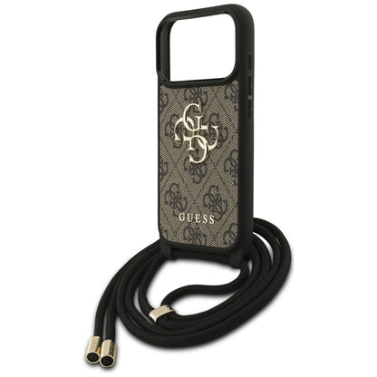 Capa para Apple iPhone 17 Pro, Guess, Crossbody Cord 4G Big Log, Castanho