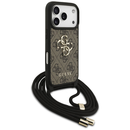 Capa para Apple iPhone 17 Pro, Guess, Crossbody Cord 4G Big Log, Castanho