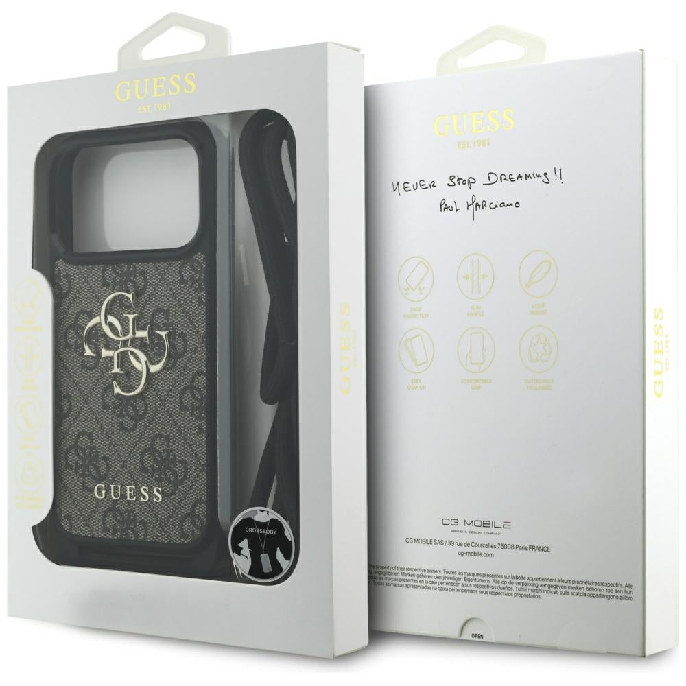 Capa para Apple iPhone 17 Pro, Guess, Crossbody Cord 4G Big Log, Castanho