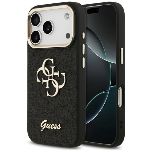 Capa para Apple iPhone 17 Pro, Guess, Fixed Glitter Big 4G Metal Frame, Preta