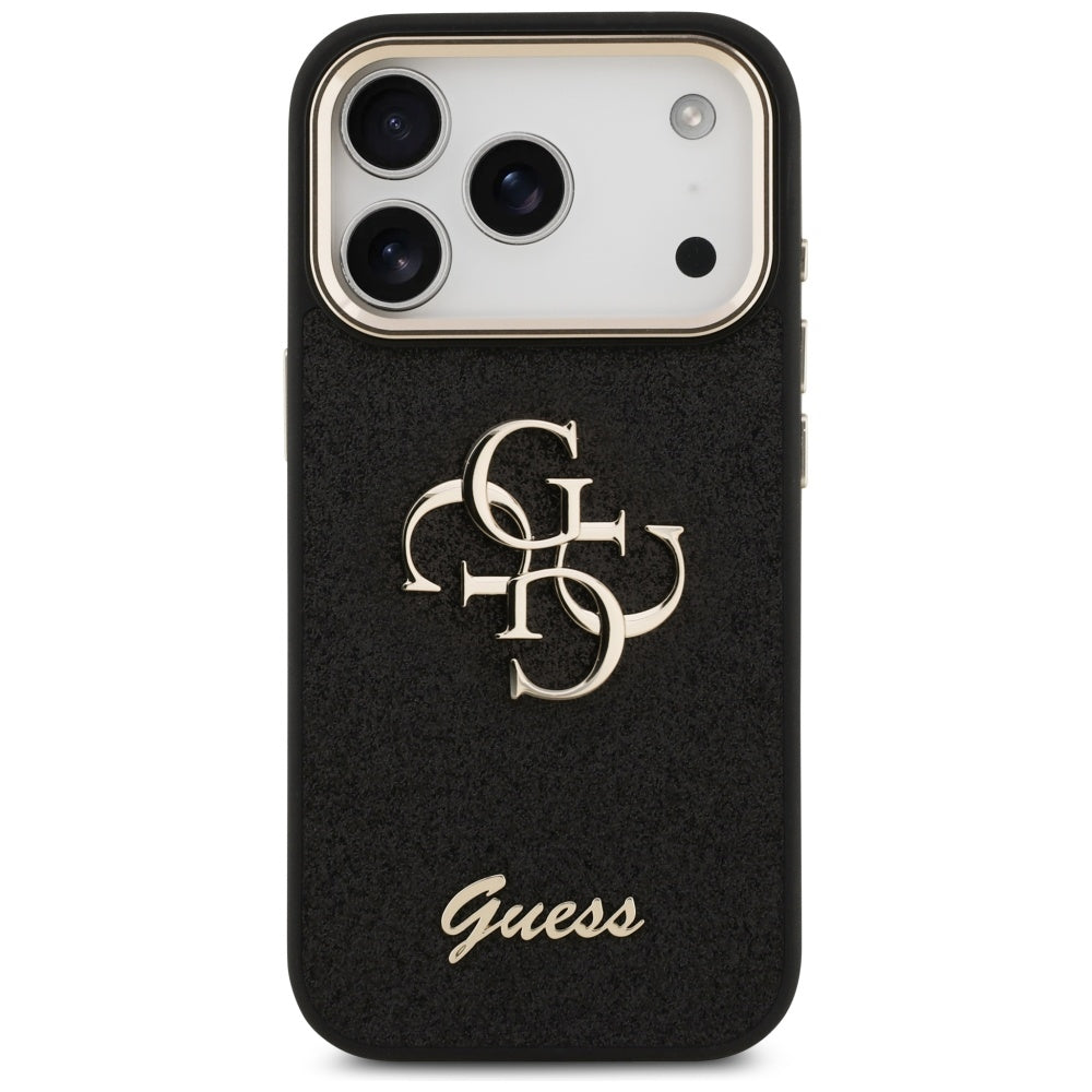 Capa para Apple iPhone 17 Pro, Guess, Fixed Glitter Big 4G Metal Frame, Preta