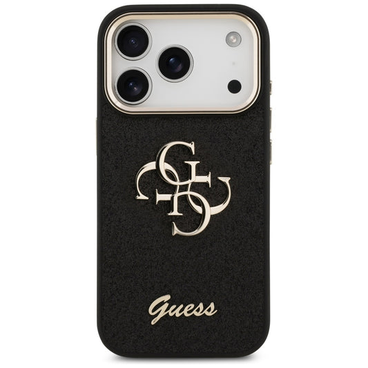 Capa para Apple iPhone 17 Pro, Guess, Fixed Glitter Big 4G Metal Frame, Preta