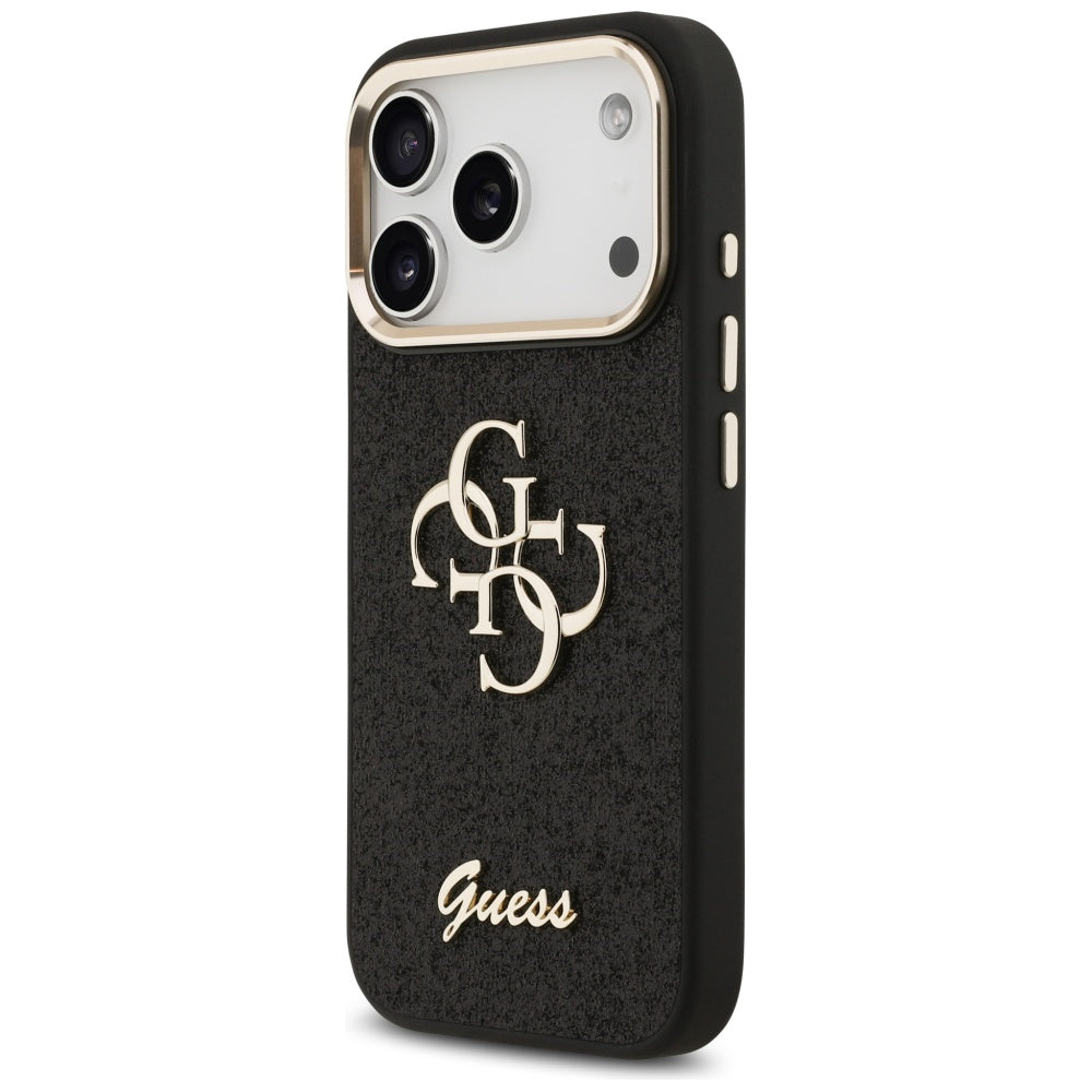 Capa para Apple iPhone 17 Pro, Guess, Fixed Glitter Big 4G Metal Frame, Preta