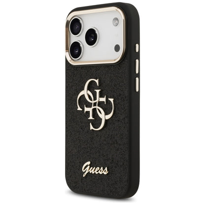 Capa para Apple iPhone 17 Pro, Guess, Fixed Glitter Big 4G Metal Frame, Preta