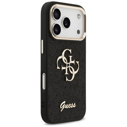 Capa para Apple iPhone 17 Pro, Guess, Fixed Glitter Big 4G Metal Frame, Preta