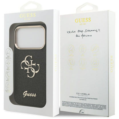 Capa para Apple iPhone 17 Pro, Guess, Fixed Glitter Big 4G Metal Frame, Preta