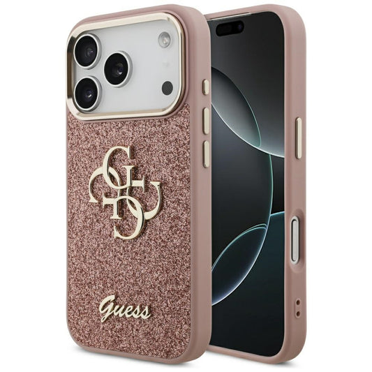 Capa para Apple iPhone 17 Pro, Guess, Fixed Glitter Big 4G Metal Frame, Rosa