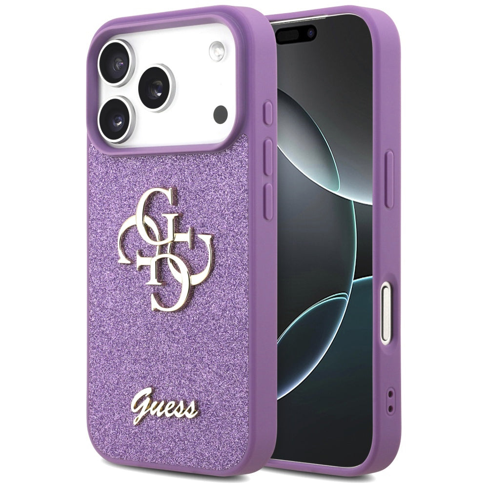 Capa para Apple iPhone 17 Pro, Guess, Fixed Glitter Big 4G, Roxo