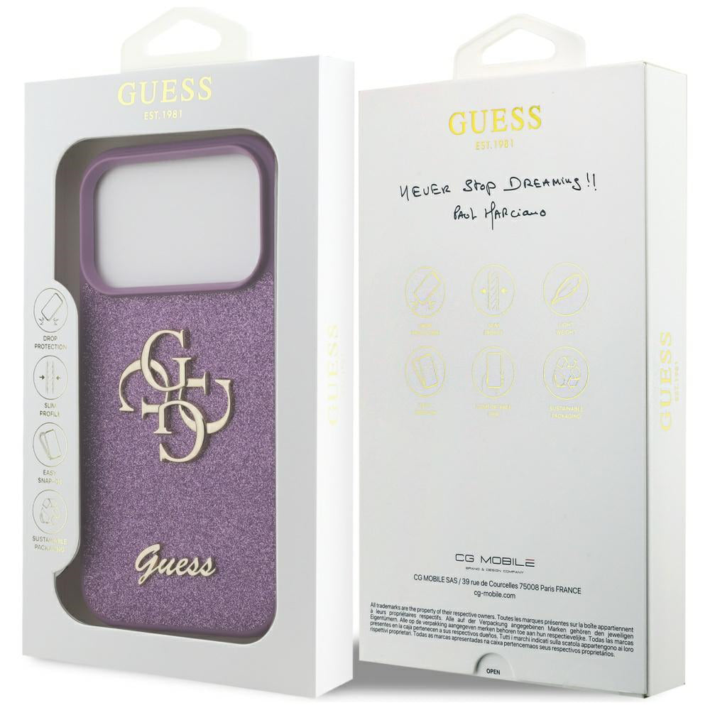 Capa para Apple iPhone 17 Pro, Guess, Fixed Glitter Big 4G, Roxo