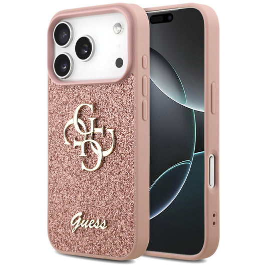 Capa para Apple iPhone 17 Pro, Guess, Fixed Glitter Big 4G, Rosa