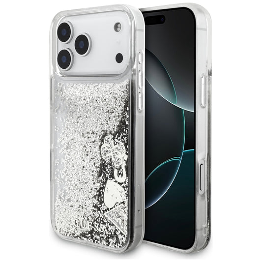 Capa para Apple iPhone 17 Pro, Guess, Liquid Glitter Charms, Prateada