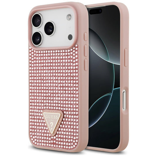 Capa para Apple iPhone 17 Pro, Guess, Logotipo Triângulo de Strass, Rosa