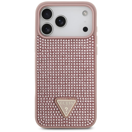 Capa para Apple iPhone 17 Pro, Guess, Logotipo Triângulo de Strass, Rosa