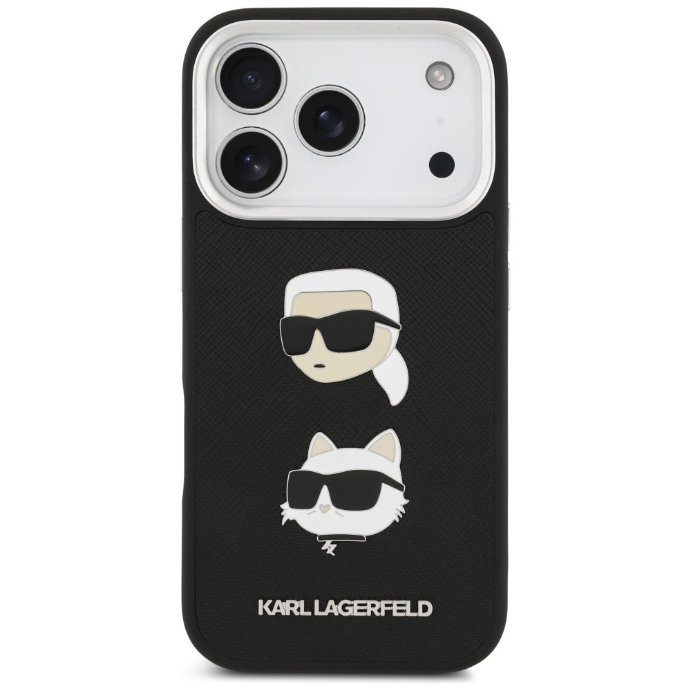 Capa para Apple iPhone 17 Pro, Karl Lagerfeld, Grained Karl & Choupette's Heads Pins and Logo, Preta