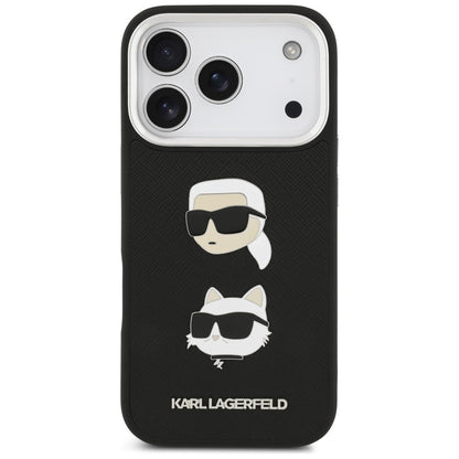Capa para Apple iPhone 17 Pro, Karl Lagerfeld, Grained Karl & Choupette's Heads Pins and Logo, Preta