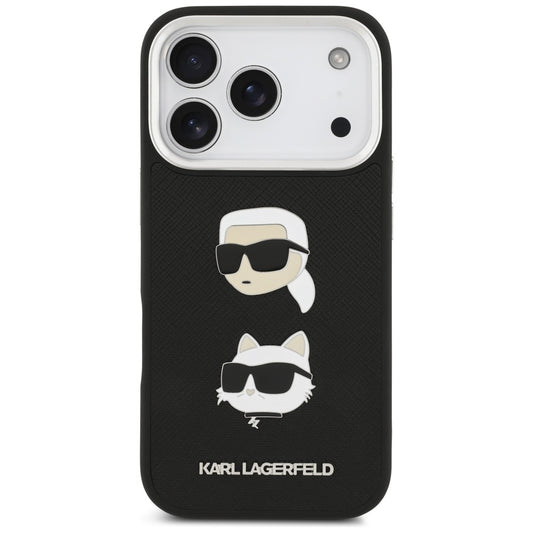 Capa para Apple iPhone 17 Pro, Karl Lagerfeld, Grained Karl & Choupette's Heads Pins and Logo, Preta