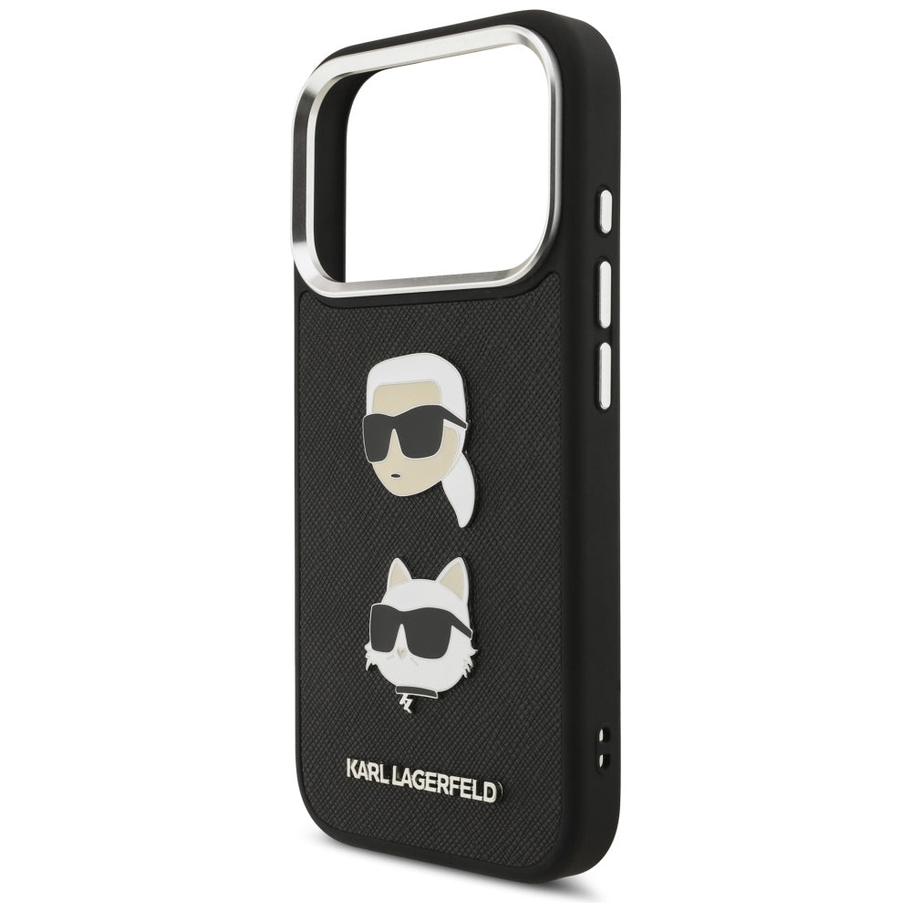 Capa para Apple iPhone 17 Pro, Karl Lagerfeld, Grained Karl & Choupette's Heads Pins and Logo, Preta