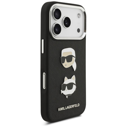 Capa para Apple iPhone 17 Pro, Karl Lagerfeld, Grained Karl & Choupette's Heads Pins and Logo, Preta