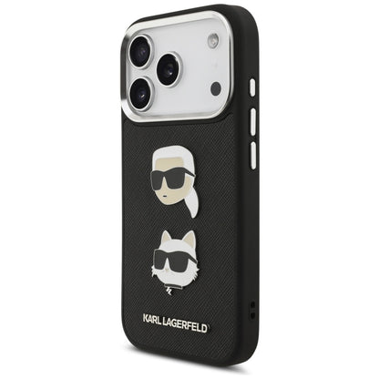 Capa para Apple iPhone 17 Pro, Karl Lagerfeld, Grained Karl & Choupette's Heads Pins and Logo, Preta