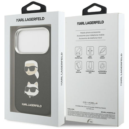 Capa para Apple iPhone 17 Pro, Karl Lagerfeld, Grained Karl & Choupette's Heads Pins and Logo, Preta