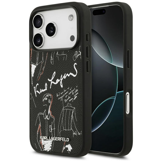 Capa para Apple iPhone 17 Pro, Karl Lagerfeld, Logo com Padrão Granulado, Preta