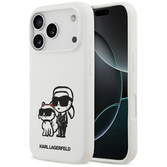 Capa para Apple iPhone 17 Pro, Karl Lagerfeld, Sketch and Logo Karl & Choupette, Branca.