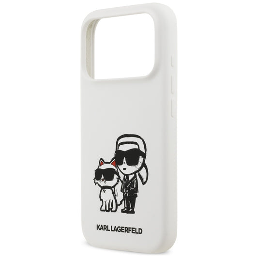 Capa para Apple iPhone 17 Pro, Karl Lagerfeld, Sketch and Logo Karl & Choupette, Branca.