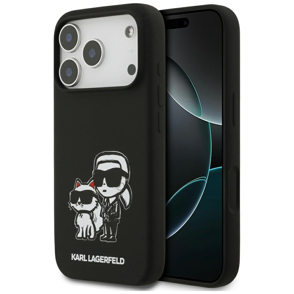 Capa para Apple iPhone 17 Pro, Karl Lagerfeld, Sketch and Logo Karl & Choupette, Preta.