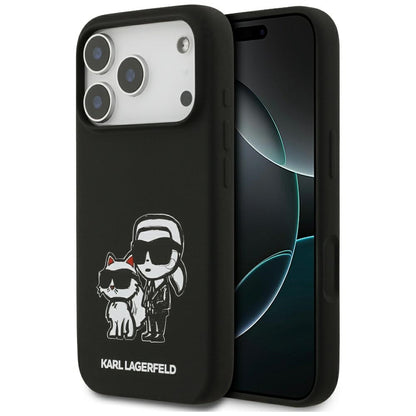 Capa para Apple iPhone 17 Pro, Karl Lagerfeld, Sketch and Logo Karl & Choupette, Preta.