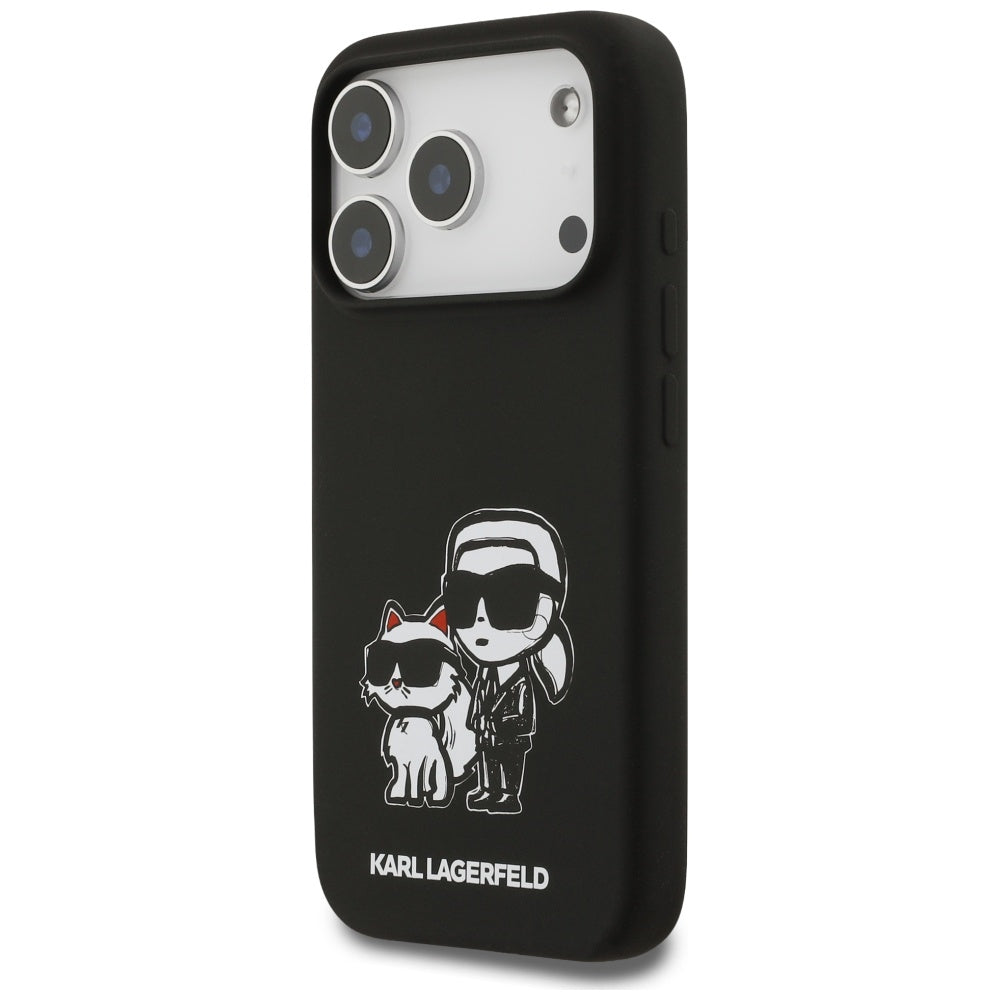 Capa para Apple iPhone 17 Pro, Karl Lagerfeld, Sketch and Logo Karl & Choupette, Preta.
