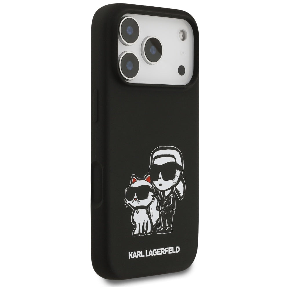 Capa para Apple iPhone 17 Pro, Karl Lagerfeld, Sketch and Logo Karl & Choupette, Preta.