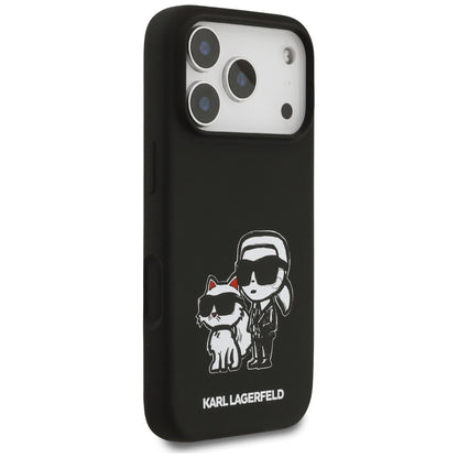 Capa para Apple iPhone 17 Pro, Karl Lagerfeld, Sketch and Logo Karl & Choupette, Preta.