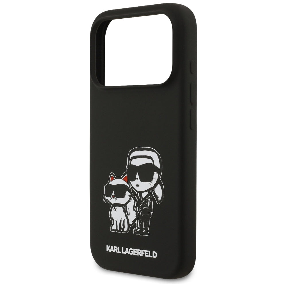 Capa para Apple iPhone 17 Pro, Karl Lagerfeld, Sketch and Logo Karl & Choupette, Preta.