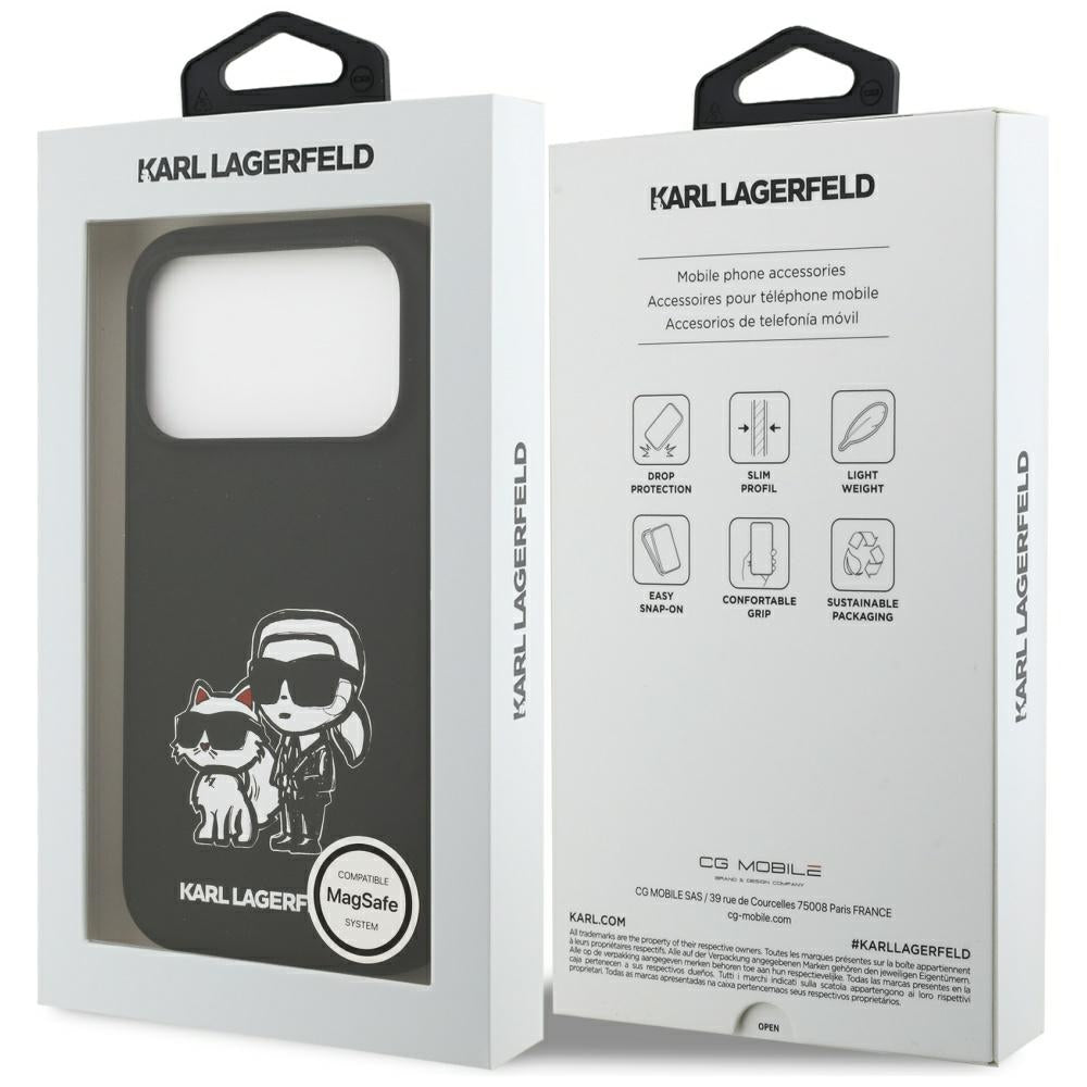 Capa para Apple iPhone 17 Pro, Karl Lagerfeld, Sketch and Logo Karl & Choupette, Preta.