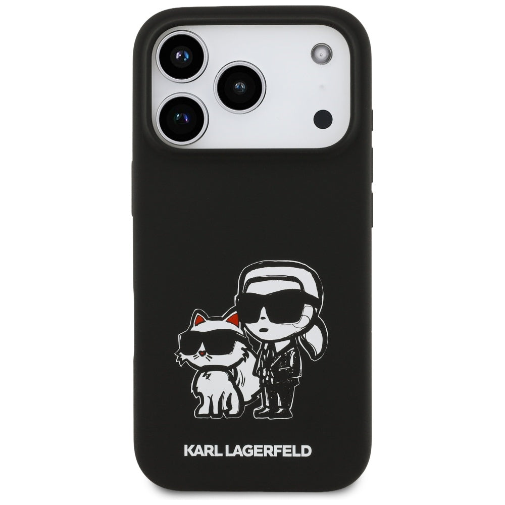 Capa para Apple iPhone 17 Pro, Karl Lagerfeld, Sketch and Logo Karl & Choupette, Preta.