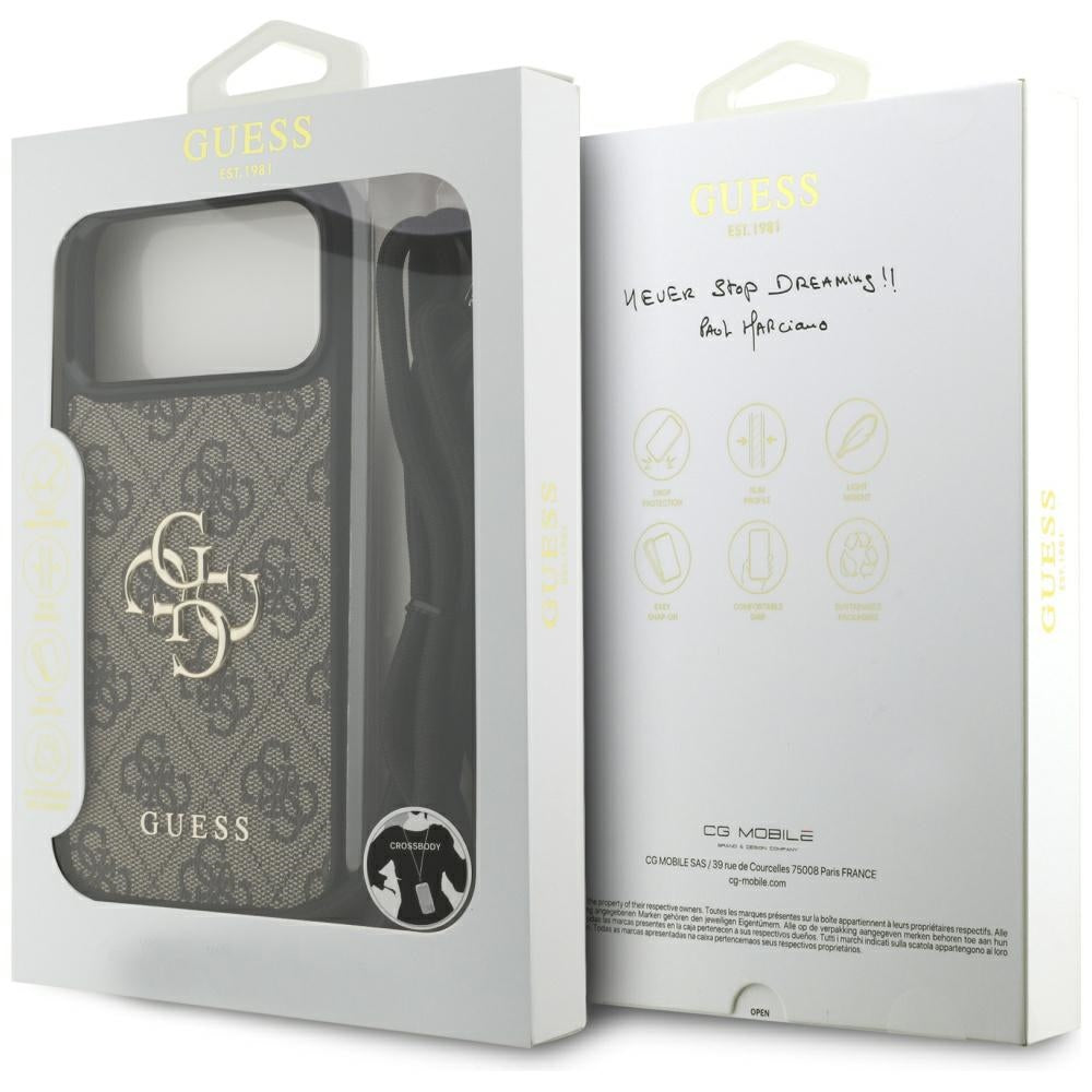 Capa para Apple iPhone 17 Pro Max, Guess, 4G CBDY Big Logo com Alça de Cordão, Marrom
