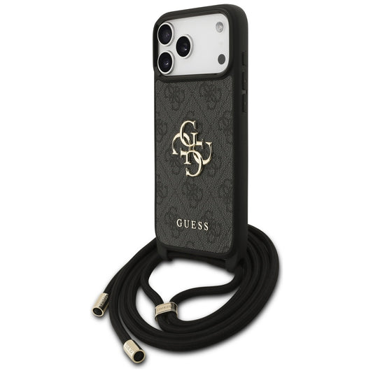 Capa para Apple iPhone 17 Pro Max, Guess, 4G CBDY Big Logo com Alça de Cordão, Preta