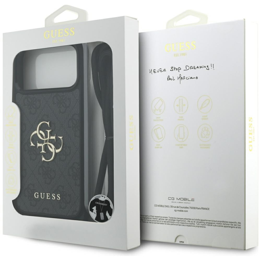 Capa para Apple iPhone 17 Pro Max, Guess, 4G CBDY Big Logo com Alça de Cordão, Preta
