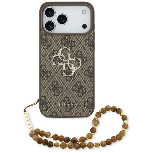 Capa para Apple iPhone 17 Pro Max, Guess, 4G Classic Logo com Alça de Pérola, Marrom