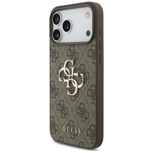 Capa para Apple iPhone 17 Pro Max, Guess, 4G Classic Logo com Alça de Pérola, Marrom