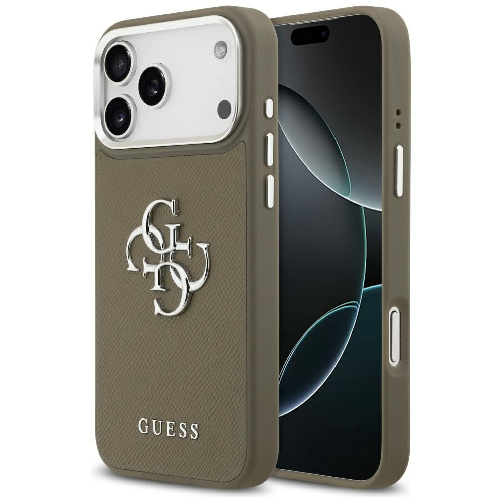 Capa para Apple iPhone 17 Pro Max, Guess, 4G Grained Big And Classic Logo, Marrom Prateado