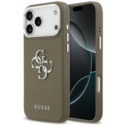 Capa para Apple iPhone 17 Pro Max, Guess, 4G Grained Big And Classic Logo, Marrom Prateado