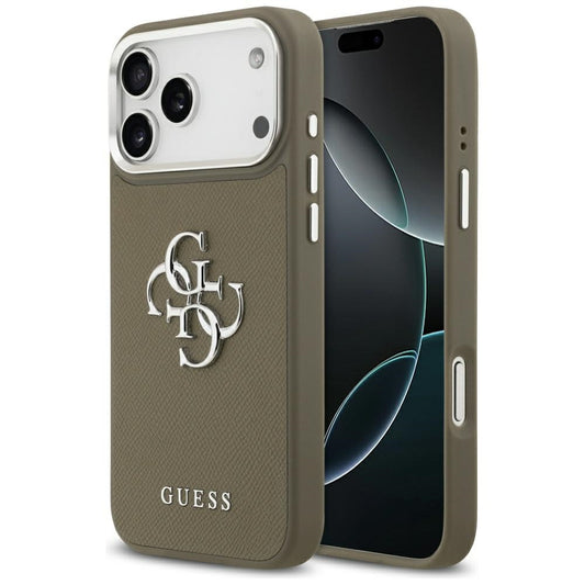 Capa para Apple iPhone 17 Pro Max, Guess, 4G Grained Big And Classic Logo, Marrom Prateado