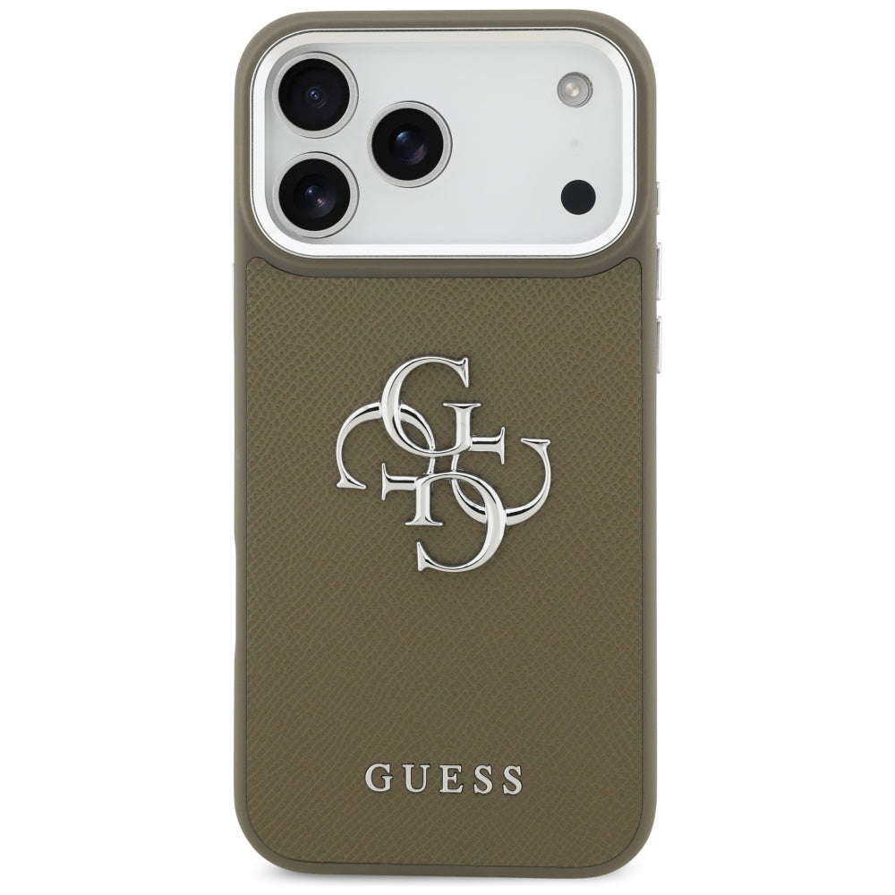 Capa para Apple iPhone 17 Pro Max, Guess, 4G Grained Big And Classic Logo, Marrom Prateado