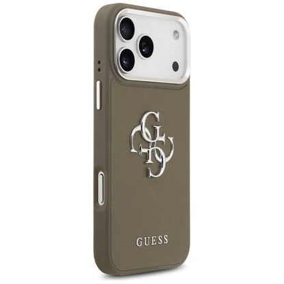 Capa para Apple iPhone 17 Pro Max, Guess, 4G Grained Big And Classic Logo, Marrom Prateado