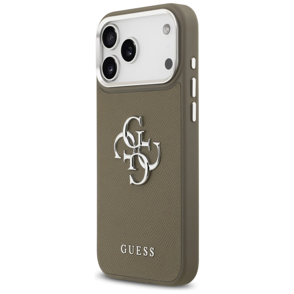 Capa para Apple iPhone 17 Pro Max, Guess, 4G Grained Big And Classic Logo, Marrom Prateado